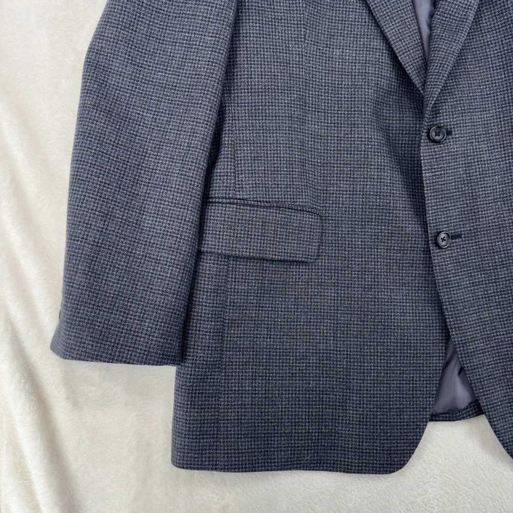 Jos. A. Bank Signature Collection Mens 44R Wool Blazer Blue Gray Houndstooth